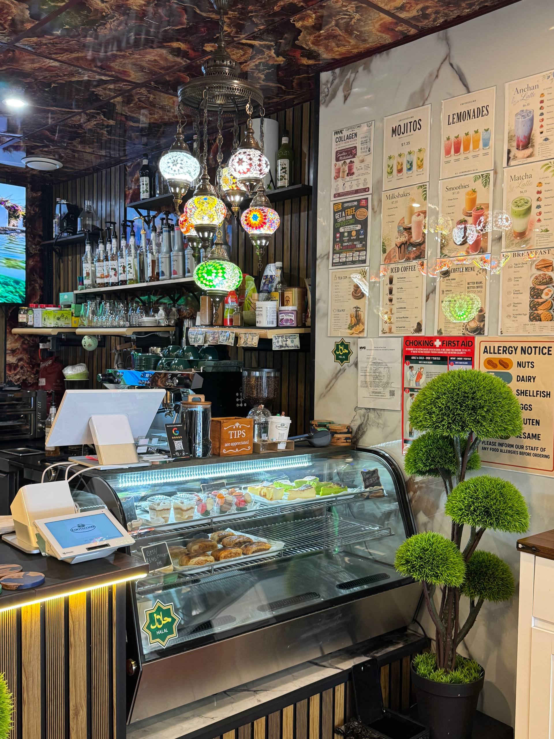 Coffeeccino pastry case with cakes and baked treats